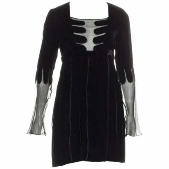 F/W 2001/02 Iconic Tom Ford for Gucci Vintage black velvet baby doll dress - Picture 2 of 8